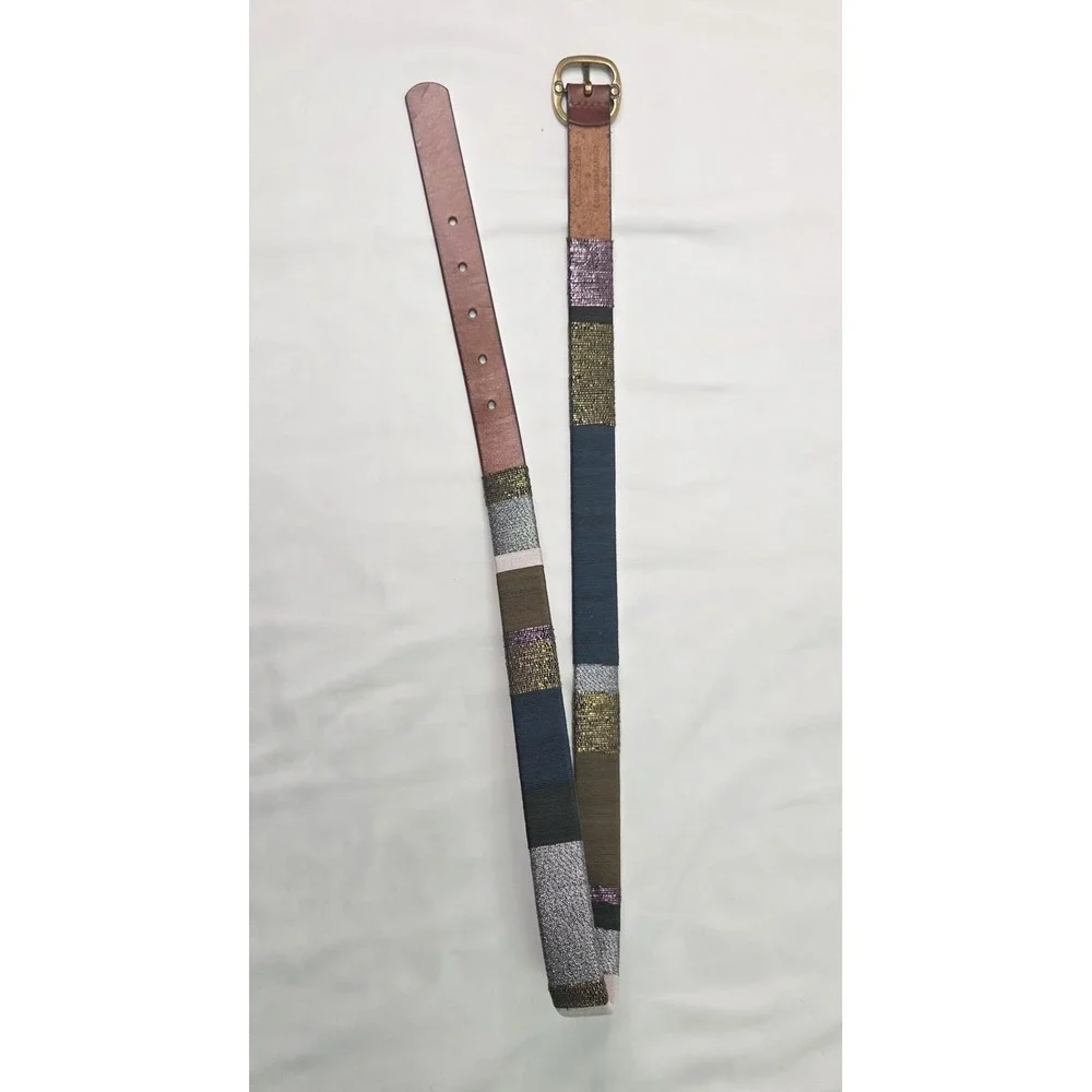 Coldwater Creek Vtg Womens Sm Leather‎ Multicolor Metallic Thread Wrapped Belt